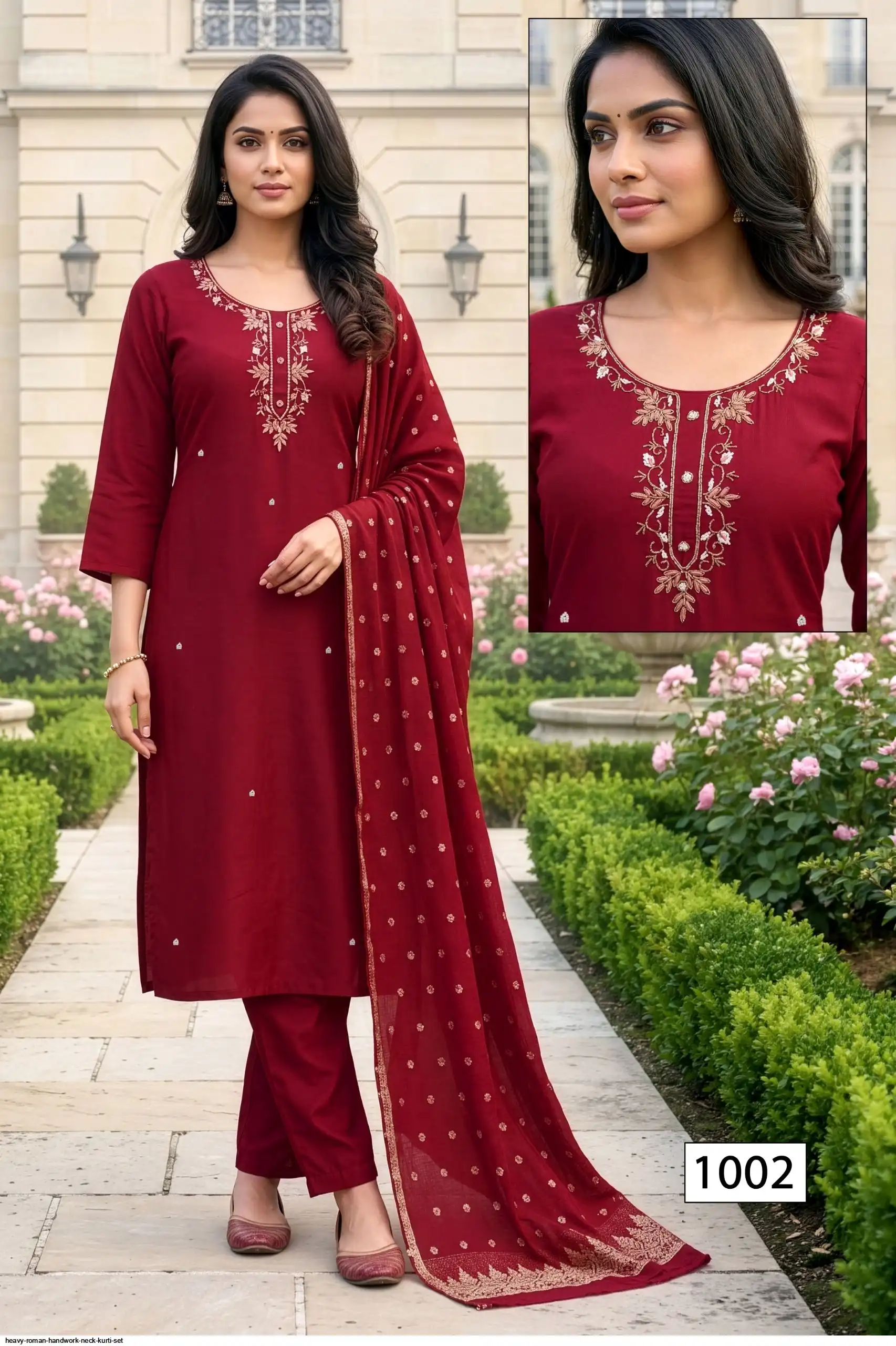 Heavy Roman Heavy Romal With Aster & Handwork Neck Chanderi Jacquard