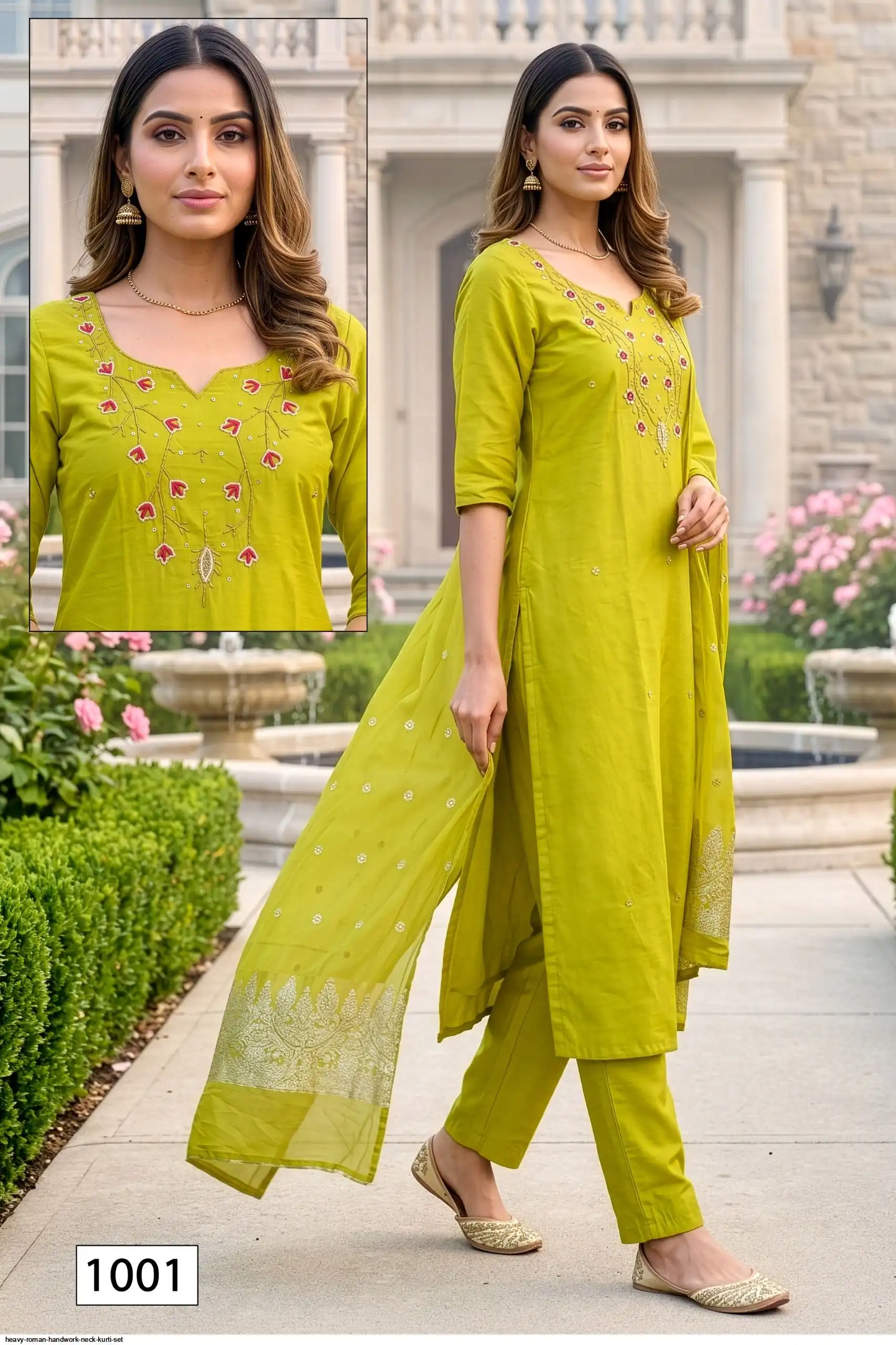 Heavy Roman Heavy Romal With Aster & Handwork Neck Chanderi Jacquard