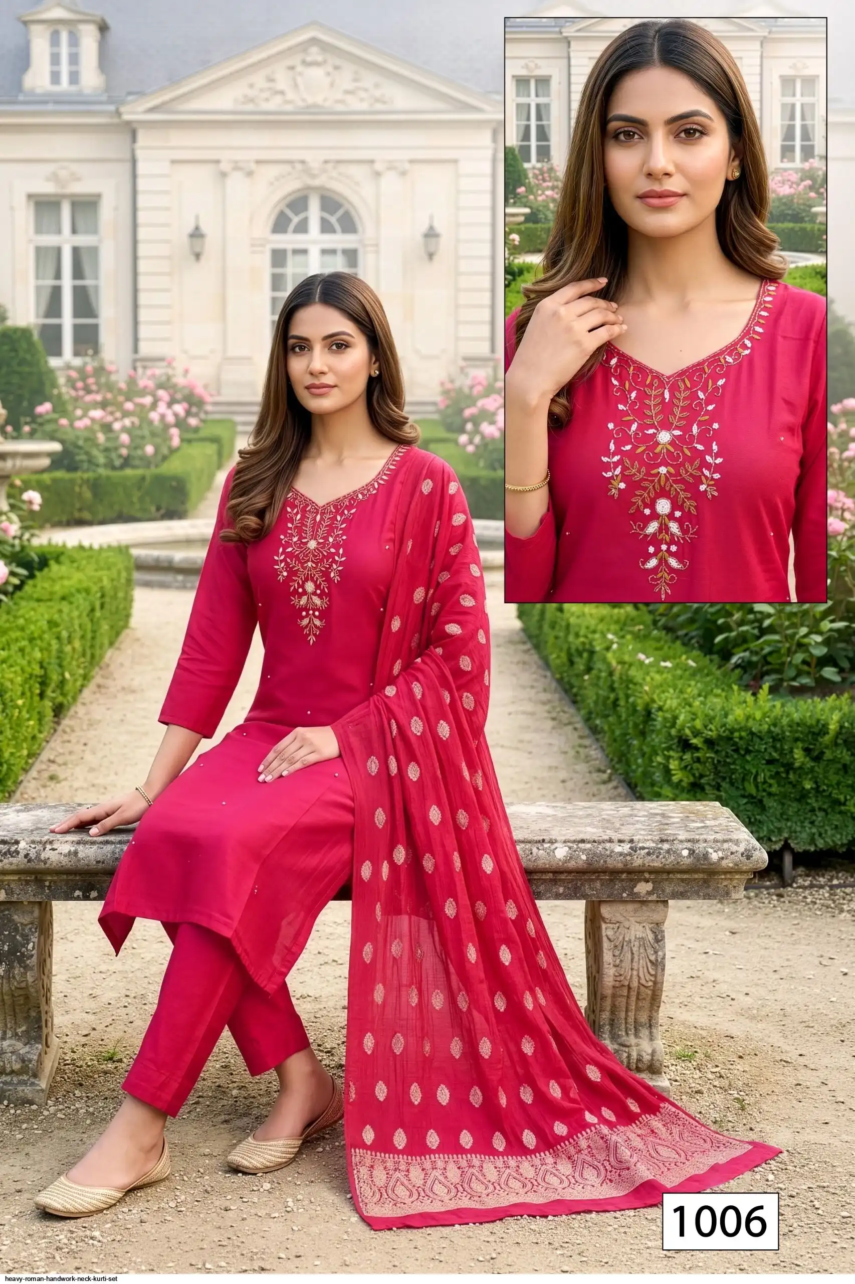 Heavy Roman Heavy Romal With Aster & Handwork Neck Chanderi Jacquard