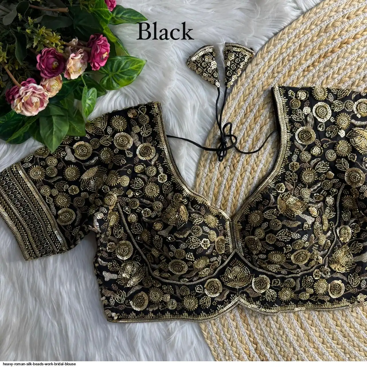 HEAVY ROMAN SILK BEADS WORK BRIDAL BLOUSE K