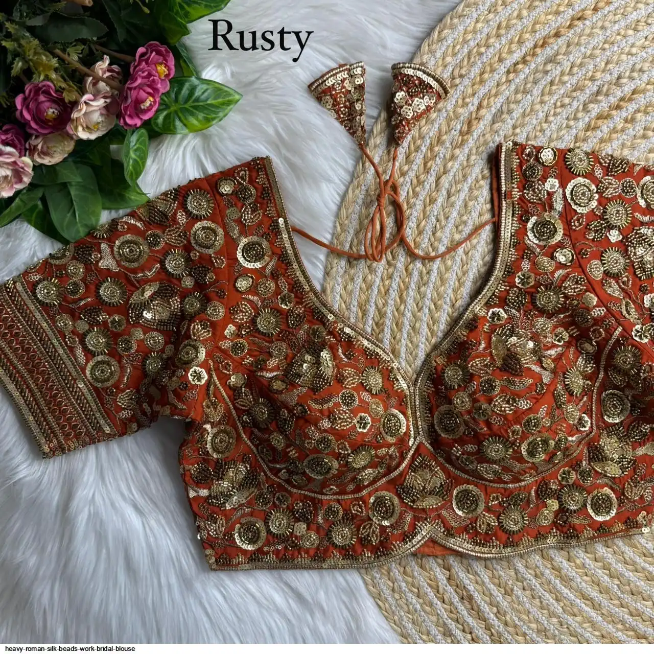 HEAVY ROMAN SILK BEADS WORK BRIDAL BLOUSE D