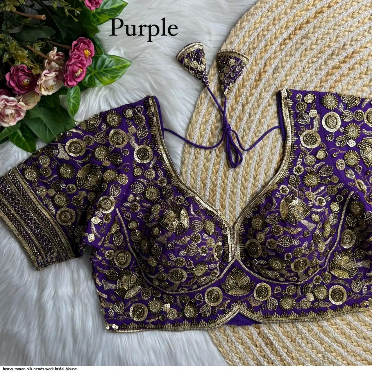 HEAVY ROMAN SILK BEADS WORK BRIDAL BLOUSE A