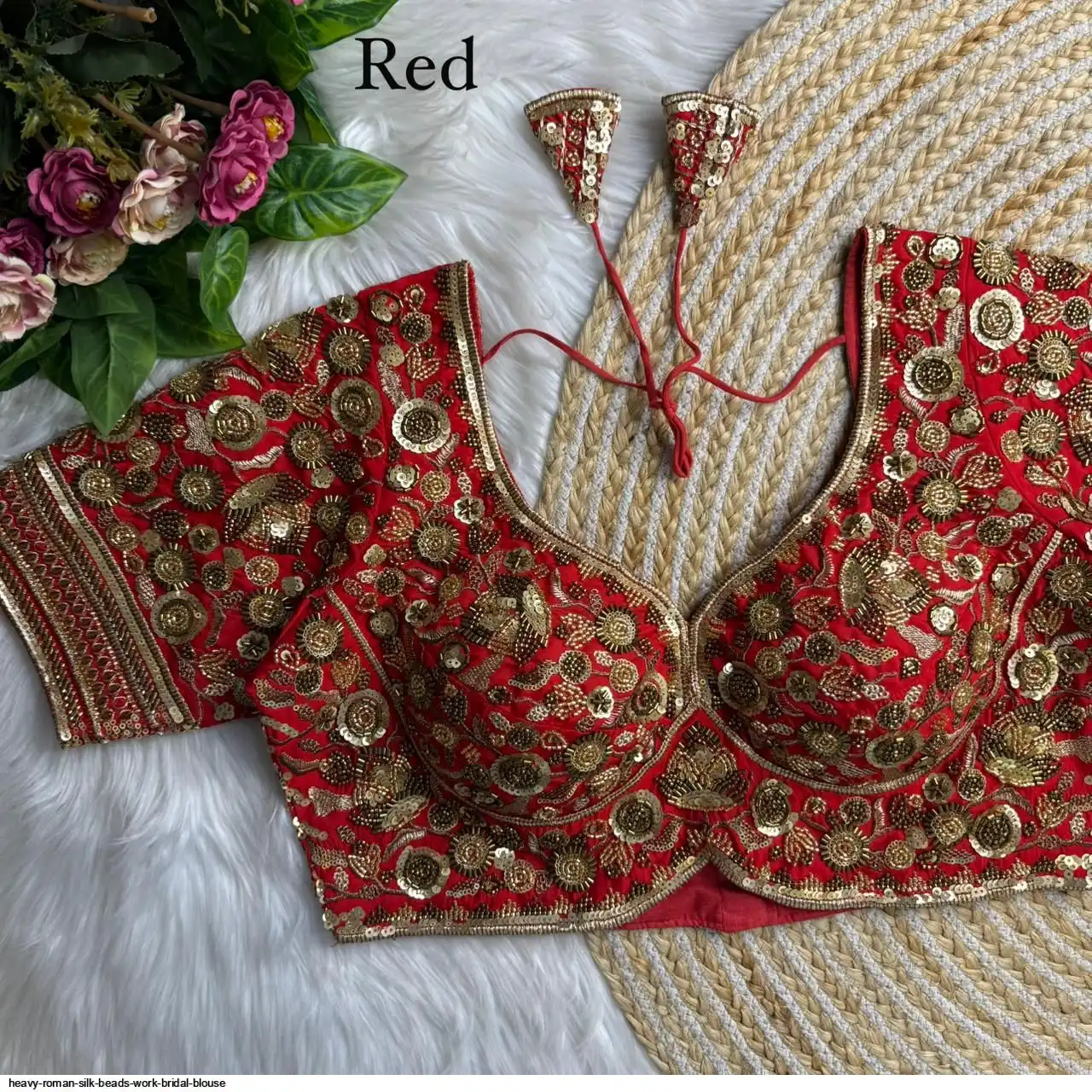 HEAVY ROMAN SILK BEADS WORK BRIDAL BLOUSE F