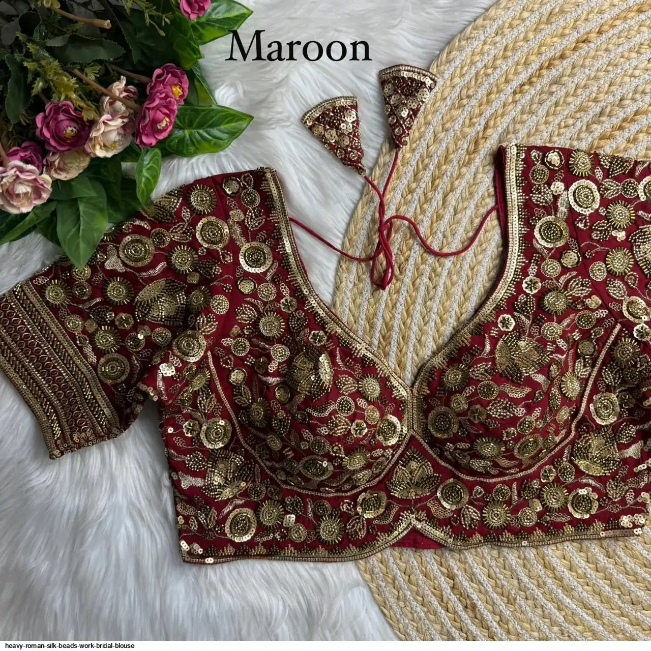 HEAVY ROMAN SILK BEADS WORK BRIDAL BLOUSE H