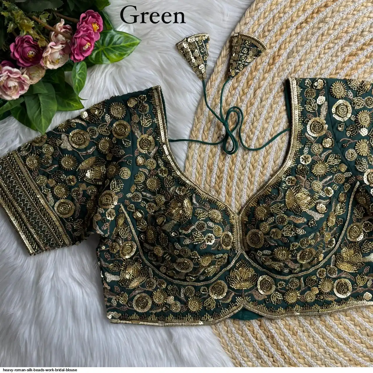 HEAVY ROMAN SILK BEADS WORK BRIDAL BLOUSE C