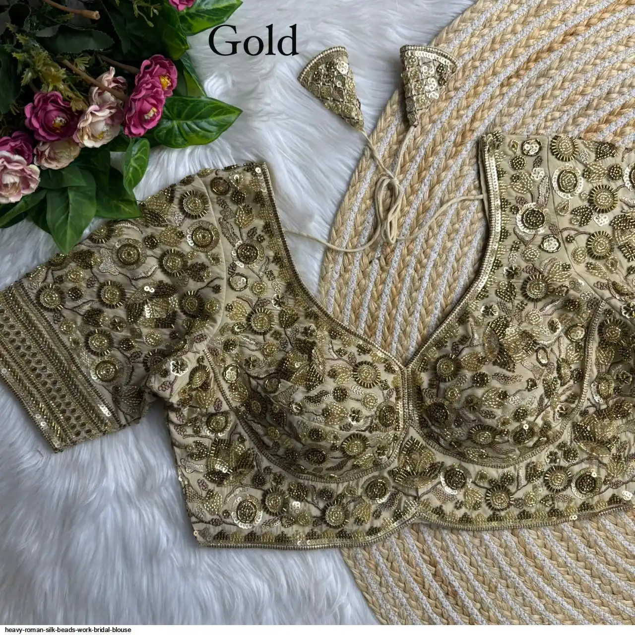 HEAVY ROMAN SILK BEADS WORK BRIDAL BLOUSE G