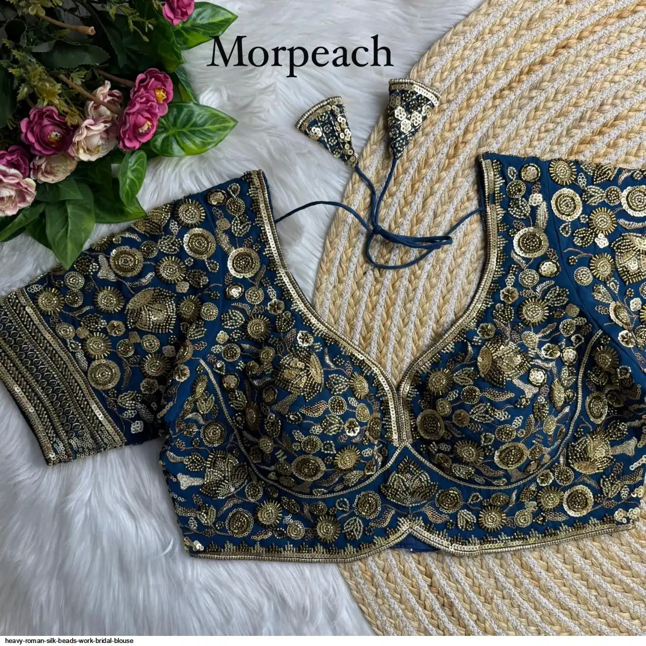 HEAVY ROMAN SILK BEADS WORK BRIDAL BLOUSE E