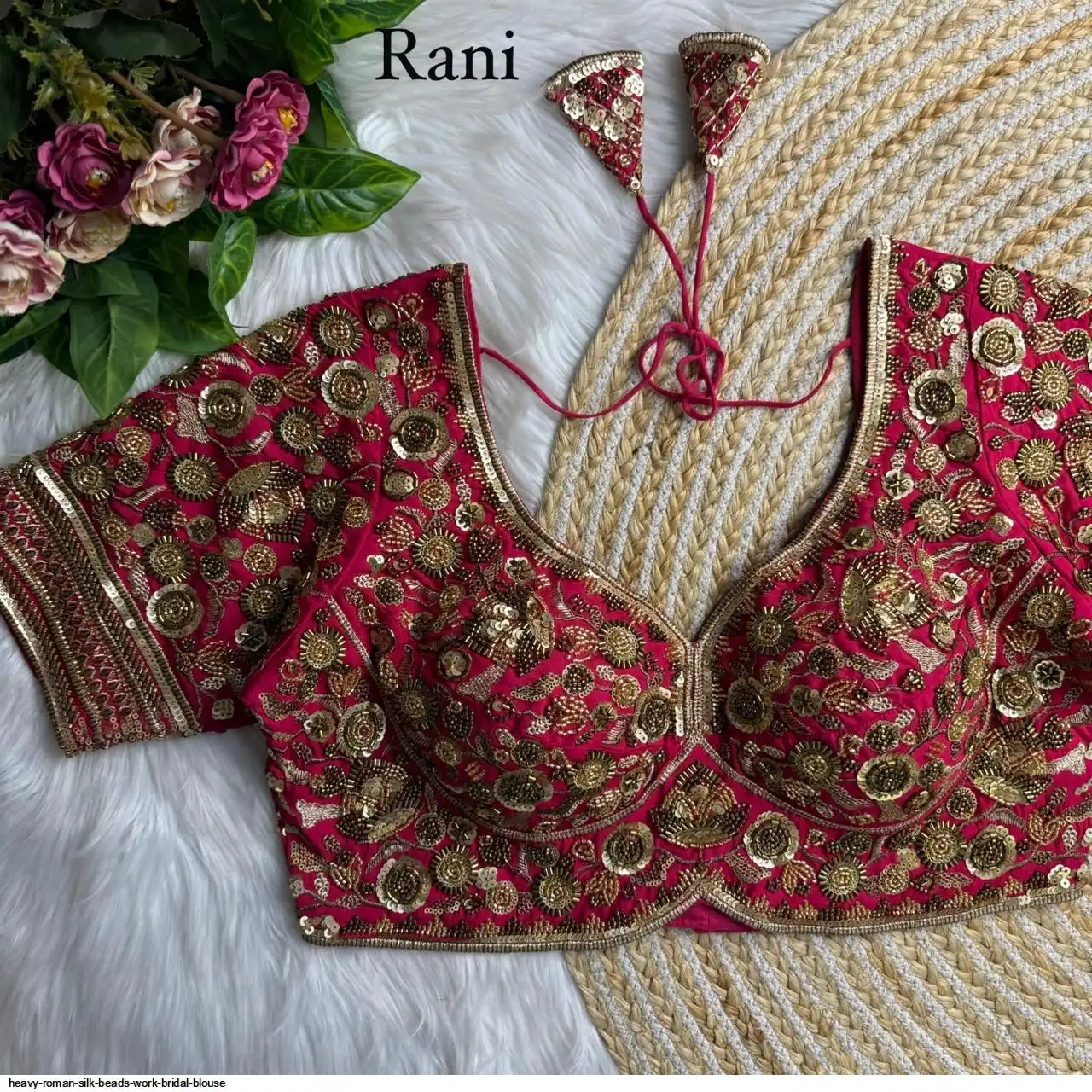 HEAVY ROMAN SILK BEADS WORK BRIDAL BLOUSE L
