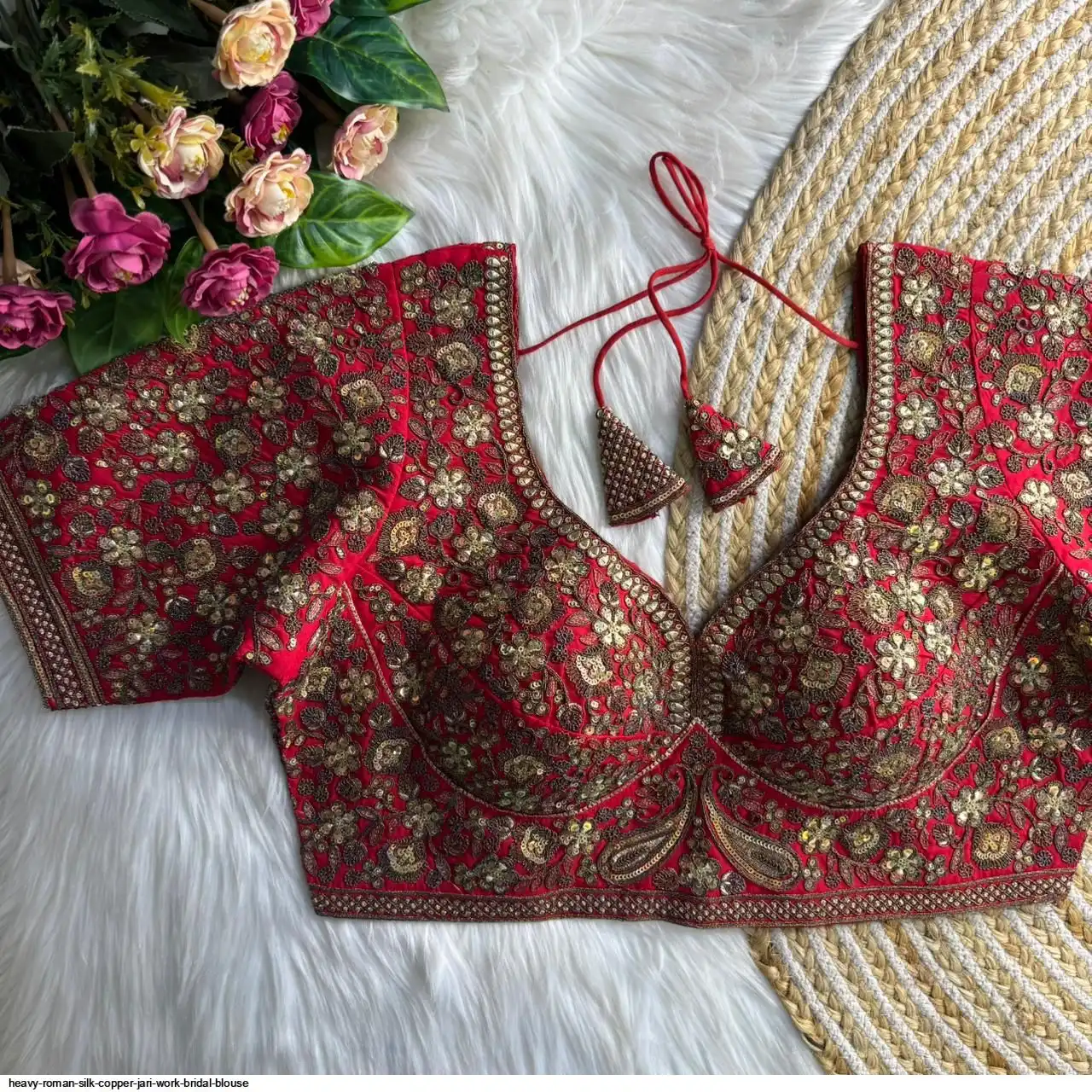 HEAVY ROMAN SILK COPPER JARI WORK BRIDAL BLOUSE J