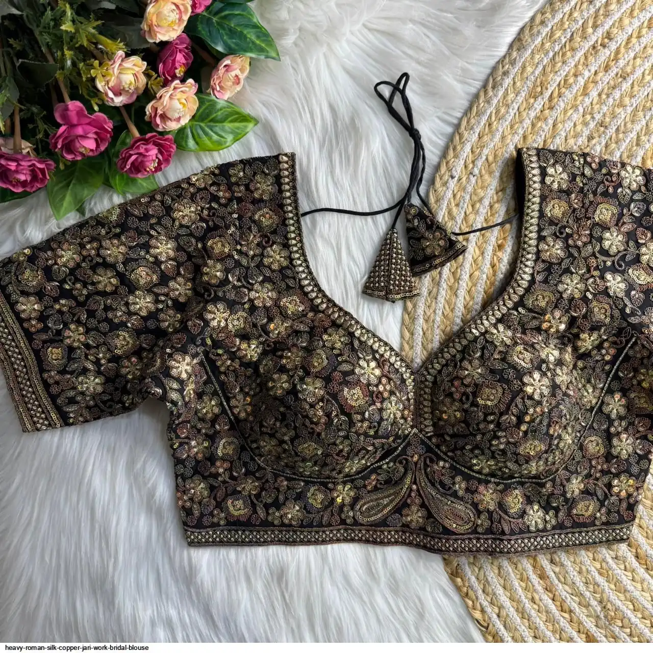 HEAVY ROMAN SILK COPPER JARI WORK BRIDAL BLOUSE D