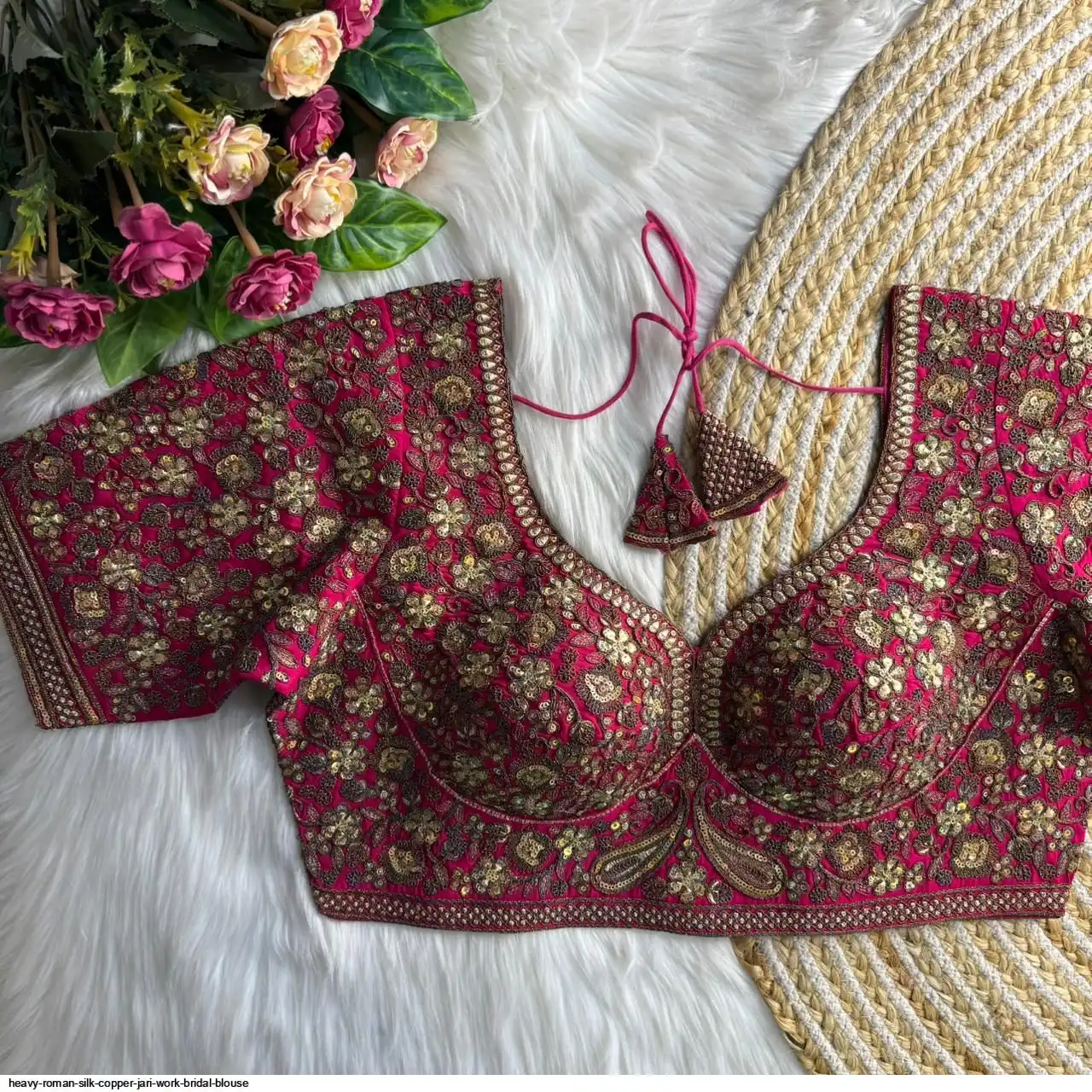 HEAVY ROMAN SILK COPPER JARI WORK BRIDAL BLOUSE B