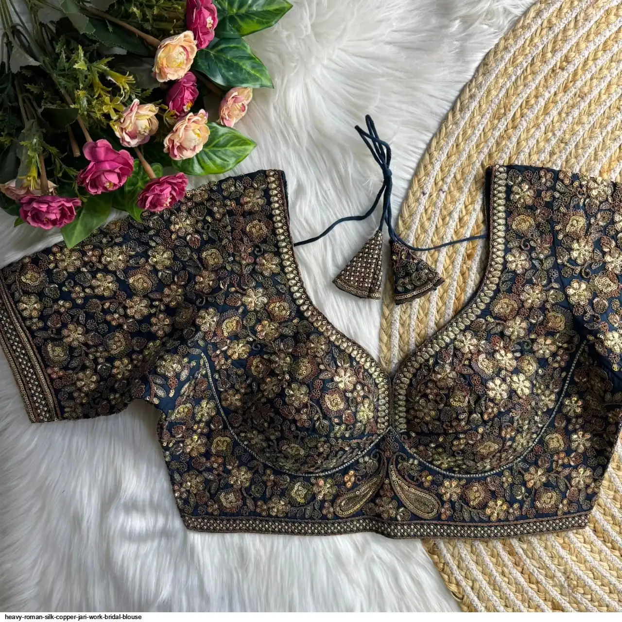 HEAVY ROMAN SILK COPPER JARI WORK BRIDAL BLOUSE F