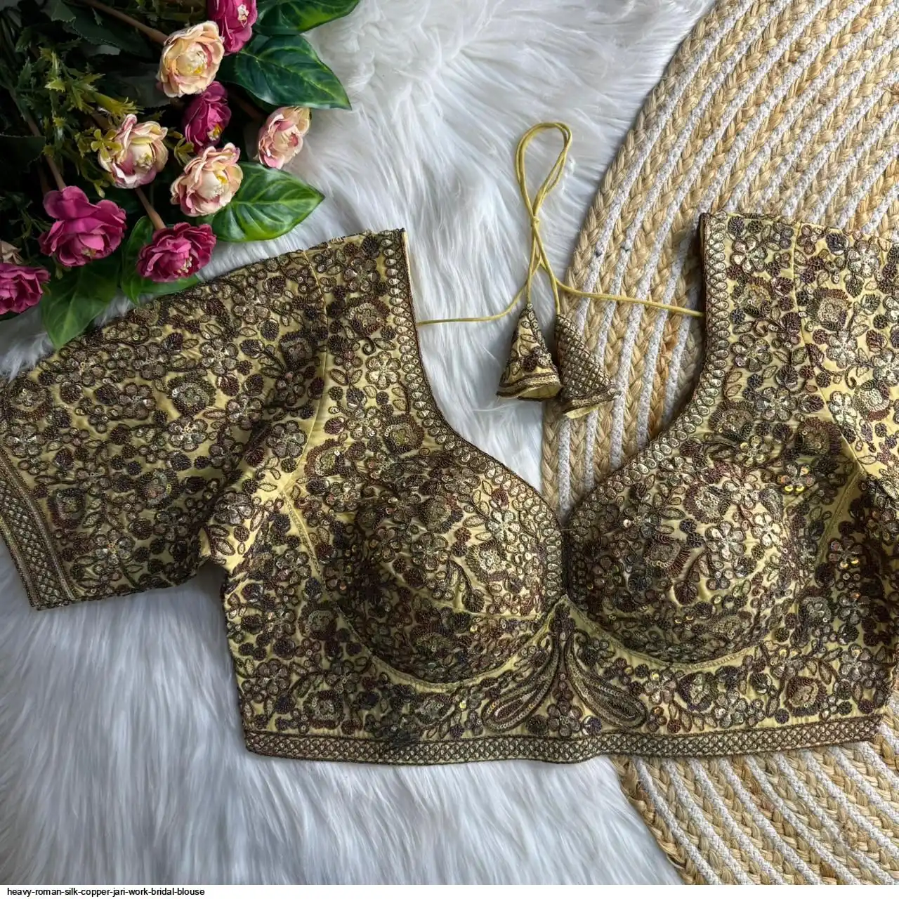 HEAVY ROMAN SILK COPPER JARI WORK BRIDAL BLOUSE G