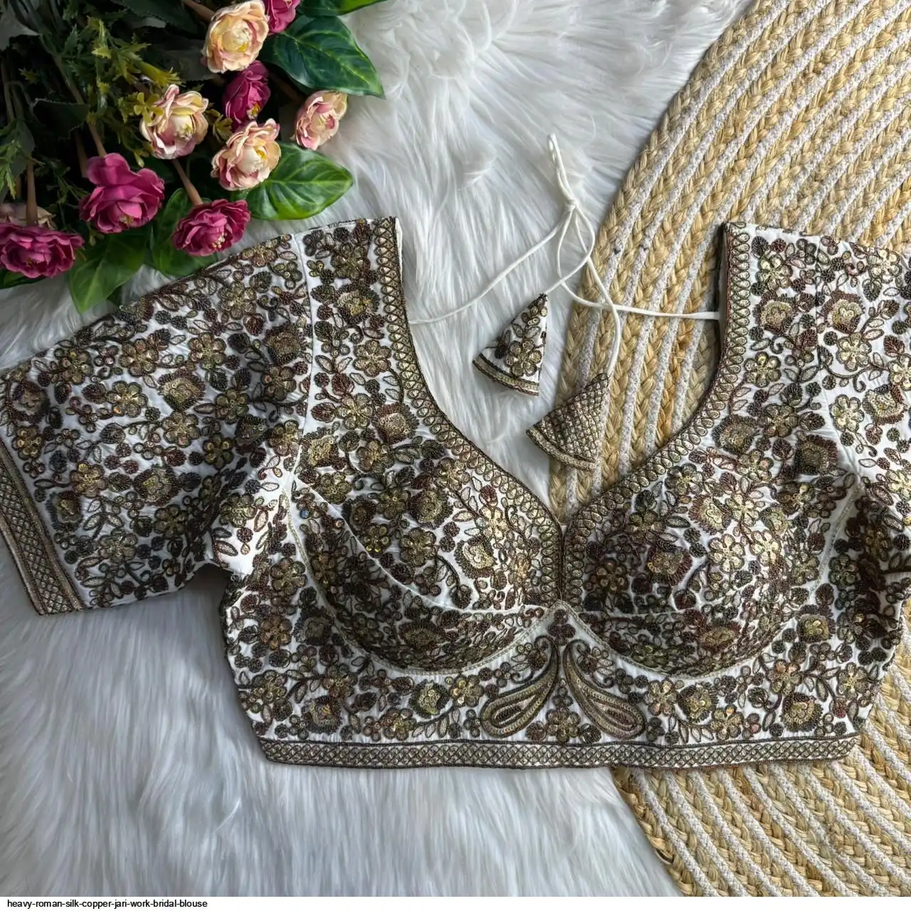 HEAVY ROMAN SILK COPPER JARI WORK BRIDAL BLOUSE H