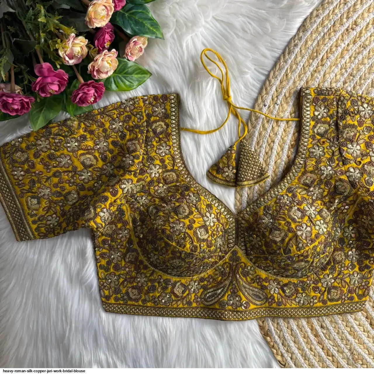 HEAVY ROMAN SILK COPPER JARI WORK BRIDAL BLOUSE A