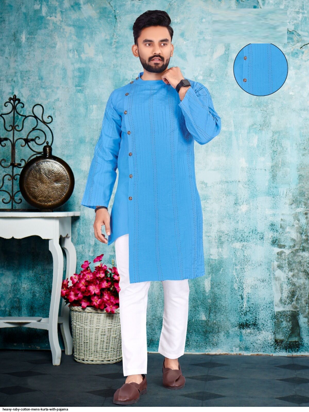 heavy ruby cotton mens kurta with pajama