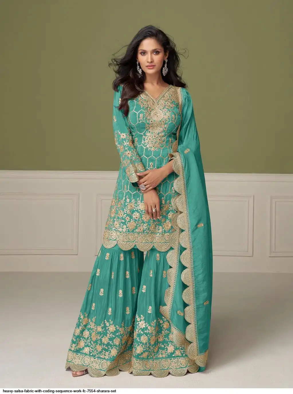 HEAVY SALSA FABRIC WITH CODING SEQUENCE WORK FC 7554 SHARARA SET 2