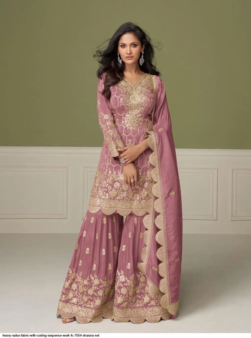 HEAVY SALSA FABRIC WITH CODING SEQUENCE WORK FC 7554 SHARARA SET 3