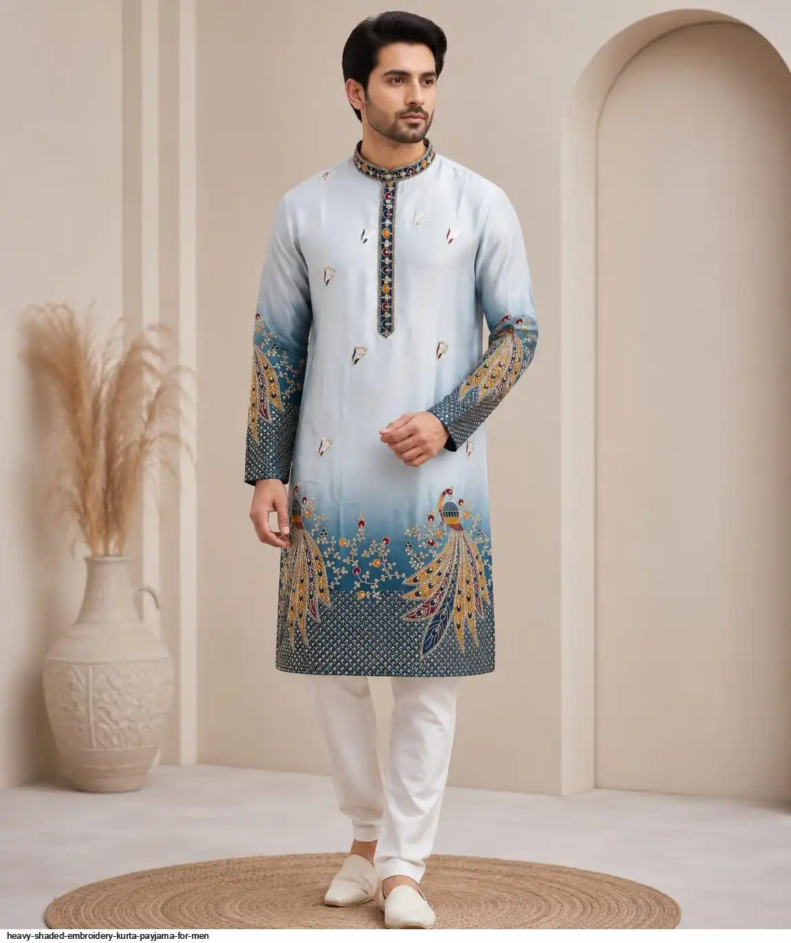 HEAVY SHADED EMBROIDERY KURTA PAYJAMA FOR MEN 4
