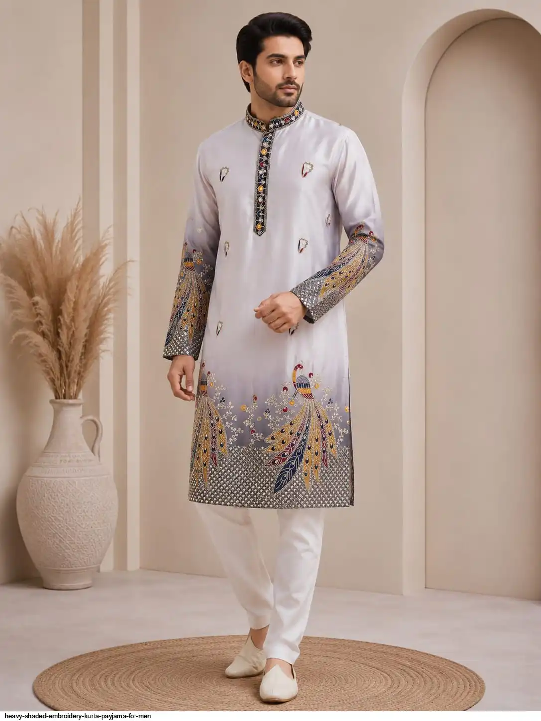 HEAVY SHADED EMBROIDERY KURTA PAYJAMA FOR MEN 2