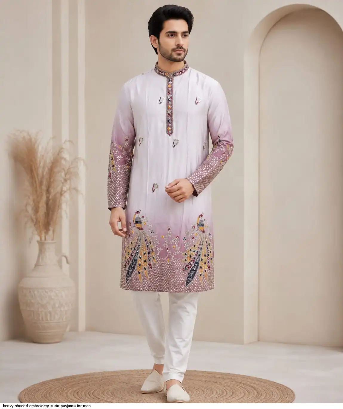 HEAVY SHADED EMBROIDERY KURTA PAYJAMA FOR MEN 3