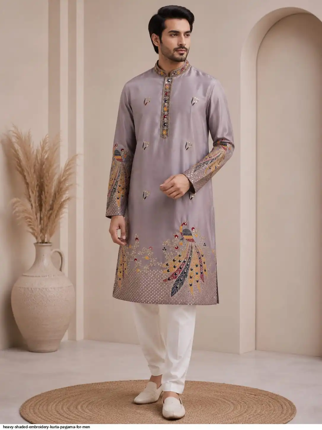 HEAVY SHADED EMBROIDERY KURTA PAYJAMA FOR MEN 5