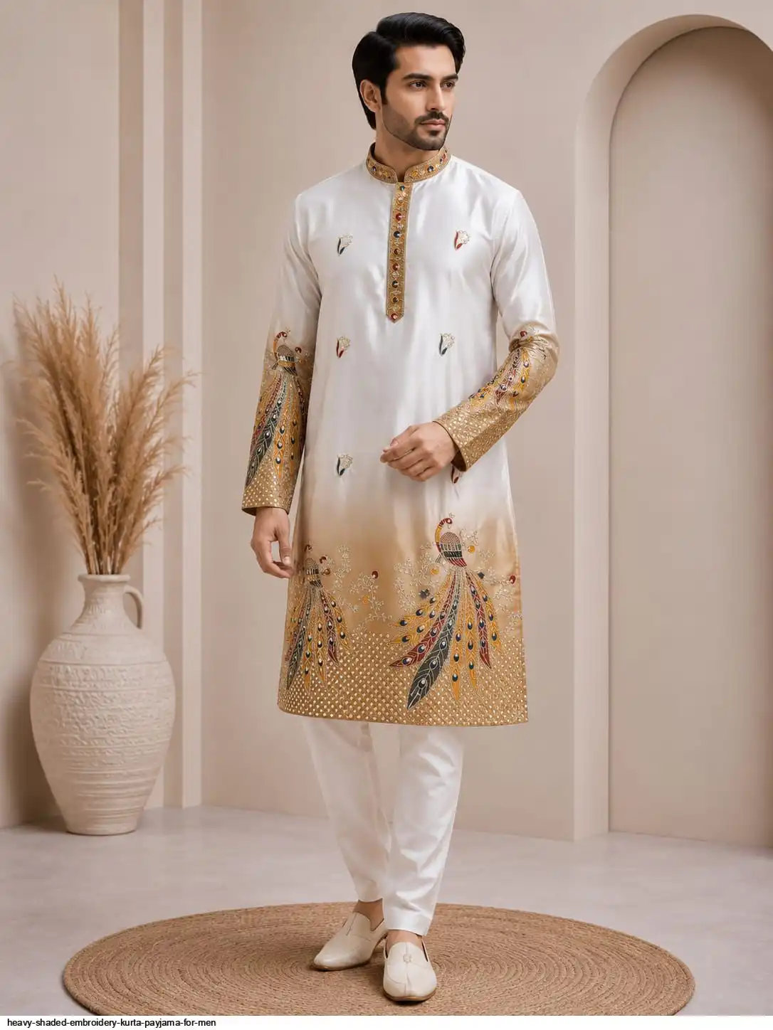 HEAVY SHADED EMBROIDERY KURTA PAYJAMA FOR MEN 6