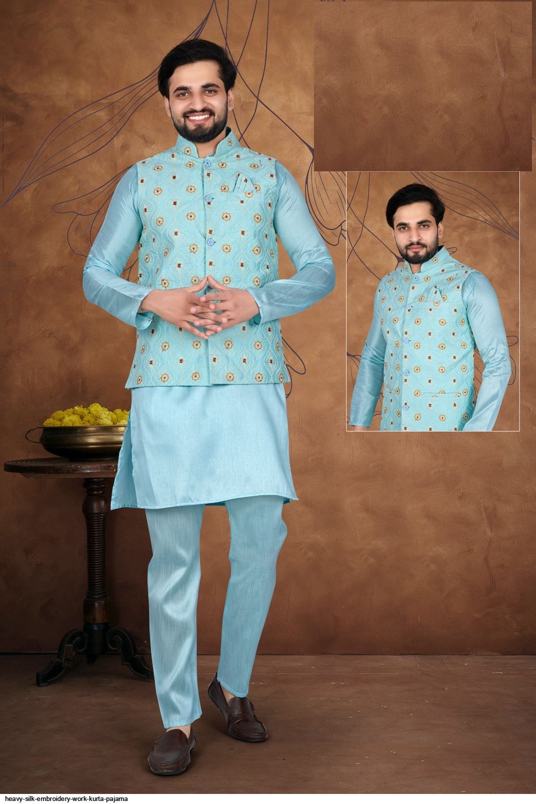 HEAVY SILK EMBROIDERY WORK KURTA PAJAMA D