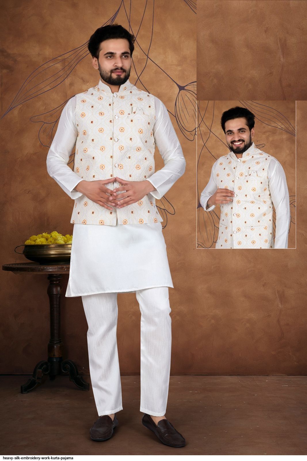 HEAVY SILK EMBROIDERY WORK KURTA PAJAMA B
