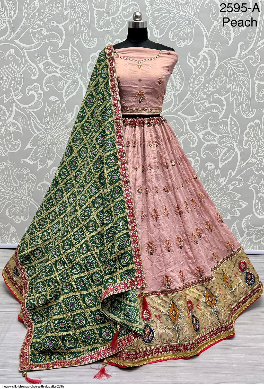 Grey Color Printed With Foil Work Dola Silk Lehenga