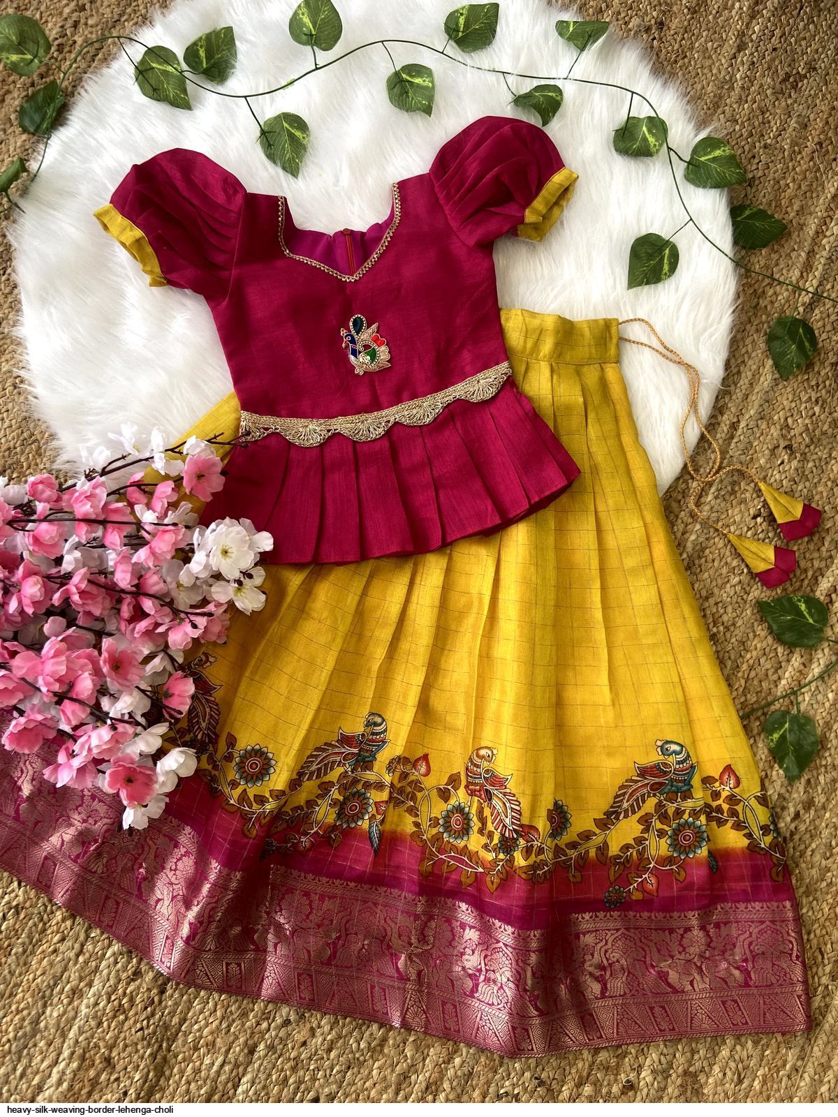 Silk Pattu Langa Jacket Neck Designs For Kids Lehenga Choli Langa