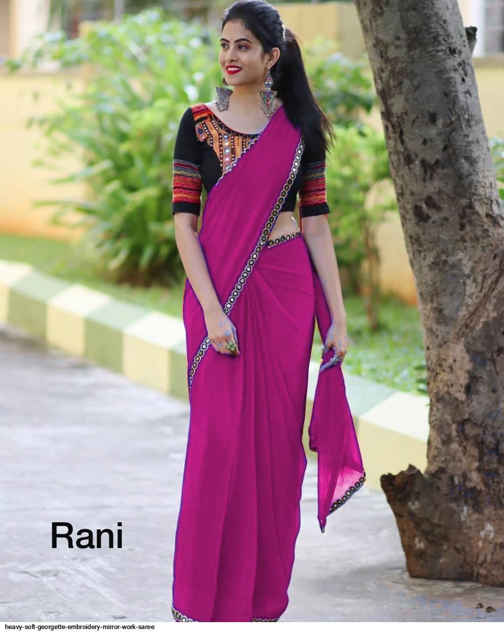 HEAVY SOFT GEORGETTE EMBROIDERY MIRROR WORK SAREE B