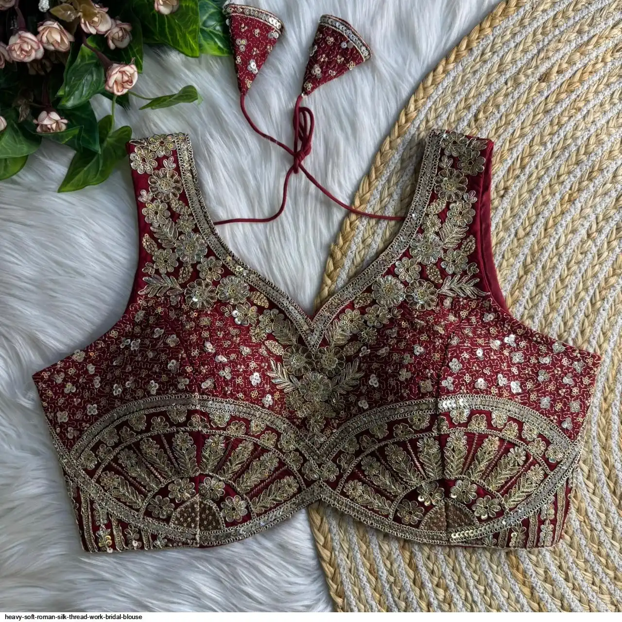 HEAVY SOFT ROMAN SILK THREAD WORK BRIDAL BLOUSE I