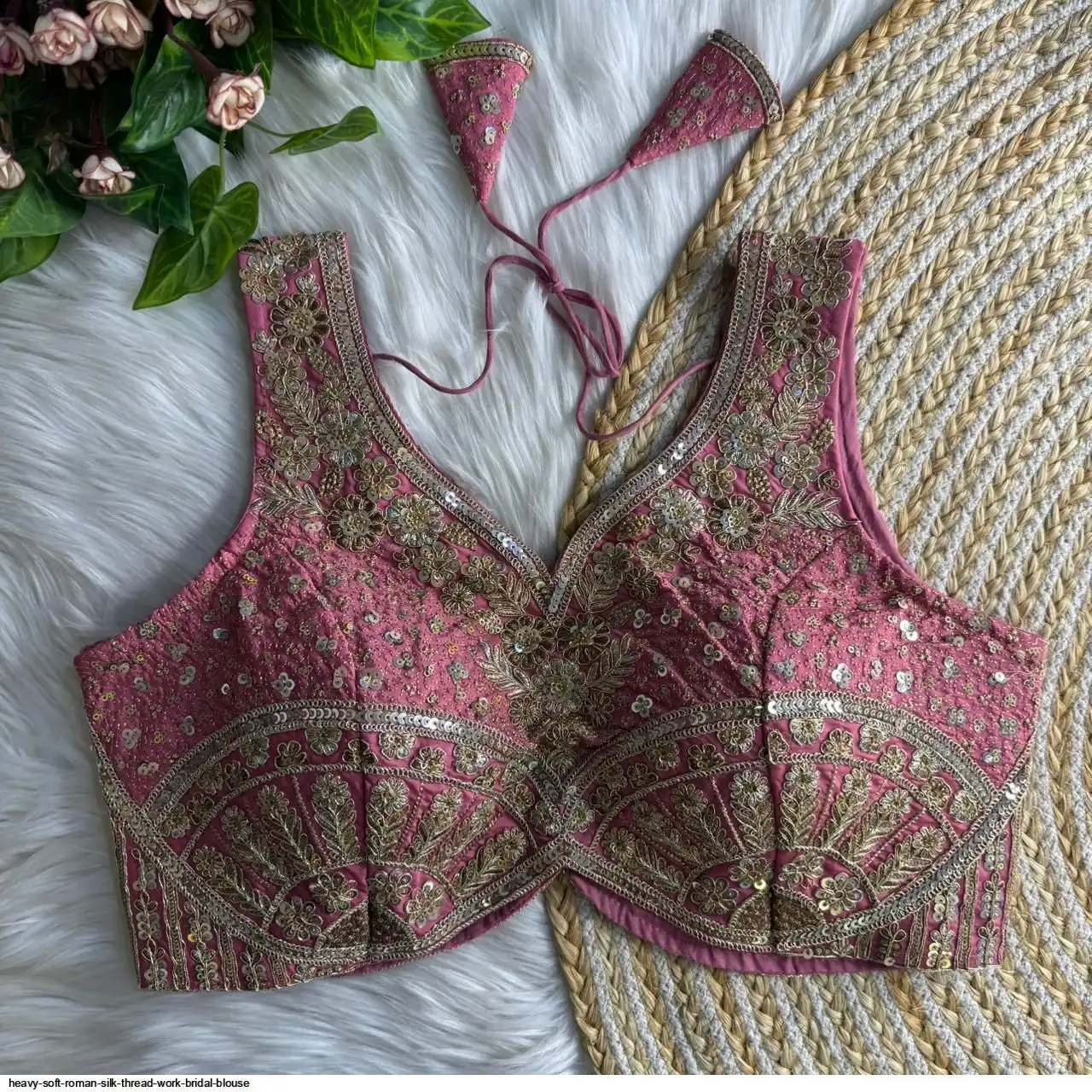 HEAVY SOFT ROMAN SILK THREAD WORK BRIDAL BLOUSE C