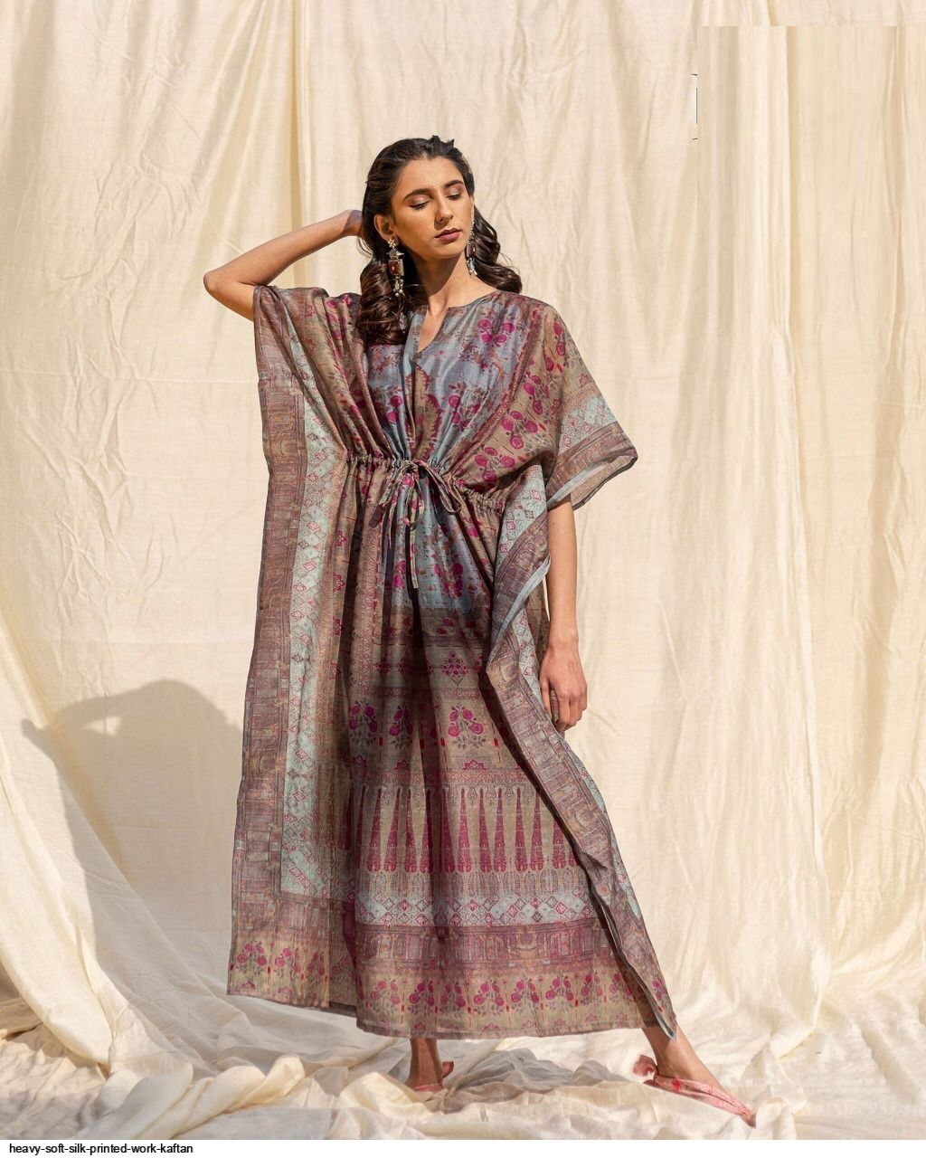 HEAVY SOFT SILK PRINTED WORK KAFTAN