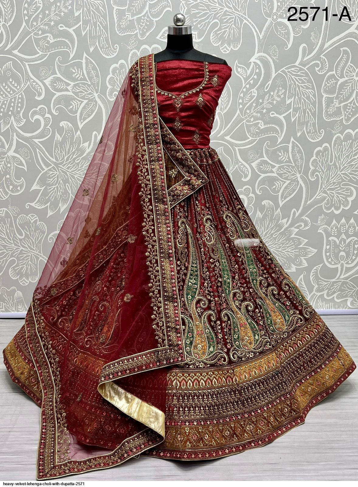 Buy Maroon Velvet Dupatta Net Embroidery V Neck Bridal Lehenga Set For  Women by Vvani by Vani Vats Online at Aza Fashions.