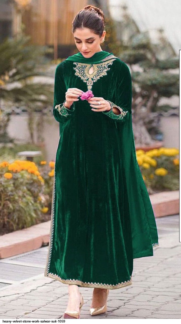 Salwar Kameez Pakistani Velvet Dresses Design Rama Color Designer