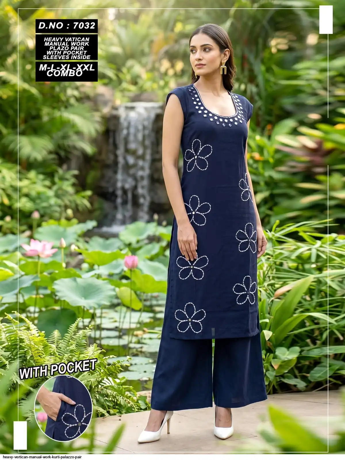 HEAVY VERTICAN MANUAL WORK KURTI PALAZZO PAIR 7032