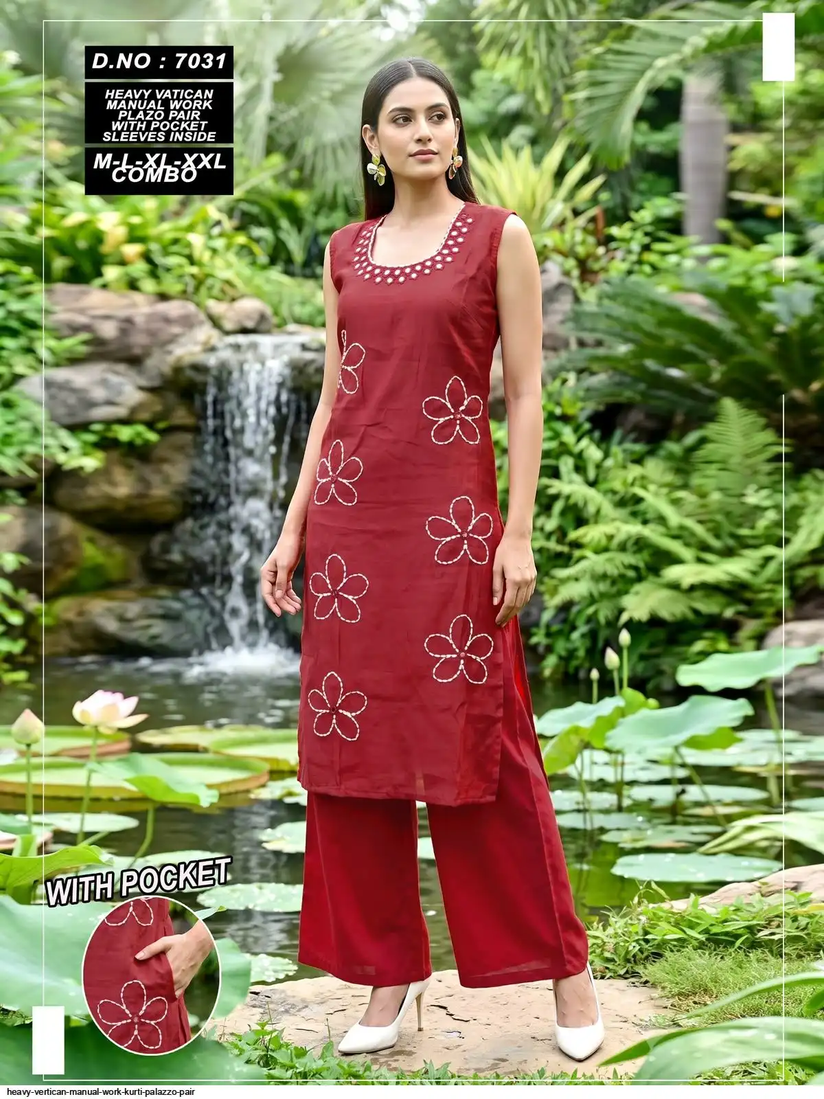 HEAVY VERTICAN MANUAL WORK KURTI PALAZZO PAIR 7031