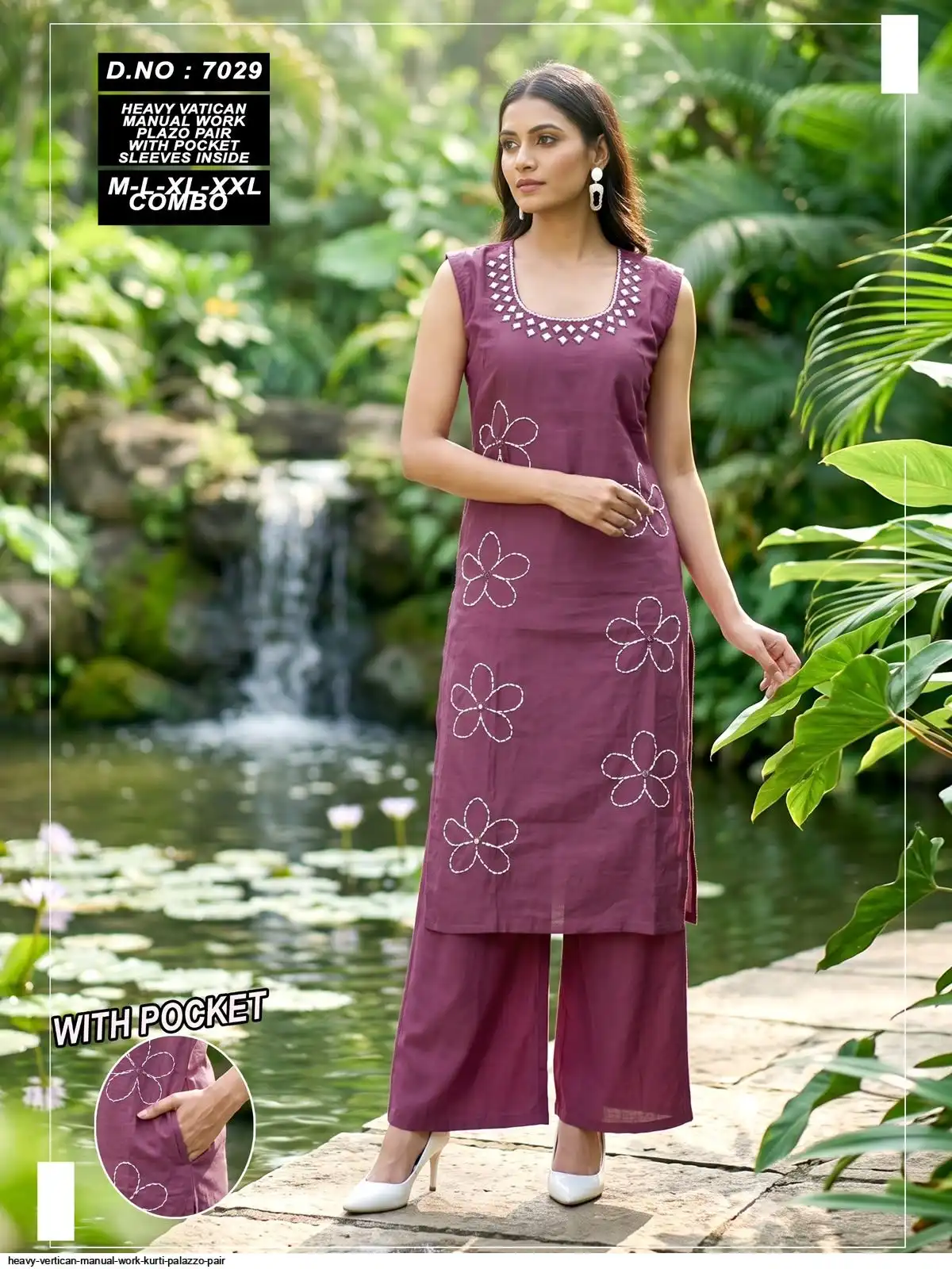 HEAVY VERTICAN MANUAL WORK KURTI PALAZZO PAIR 7029