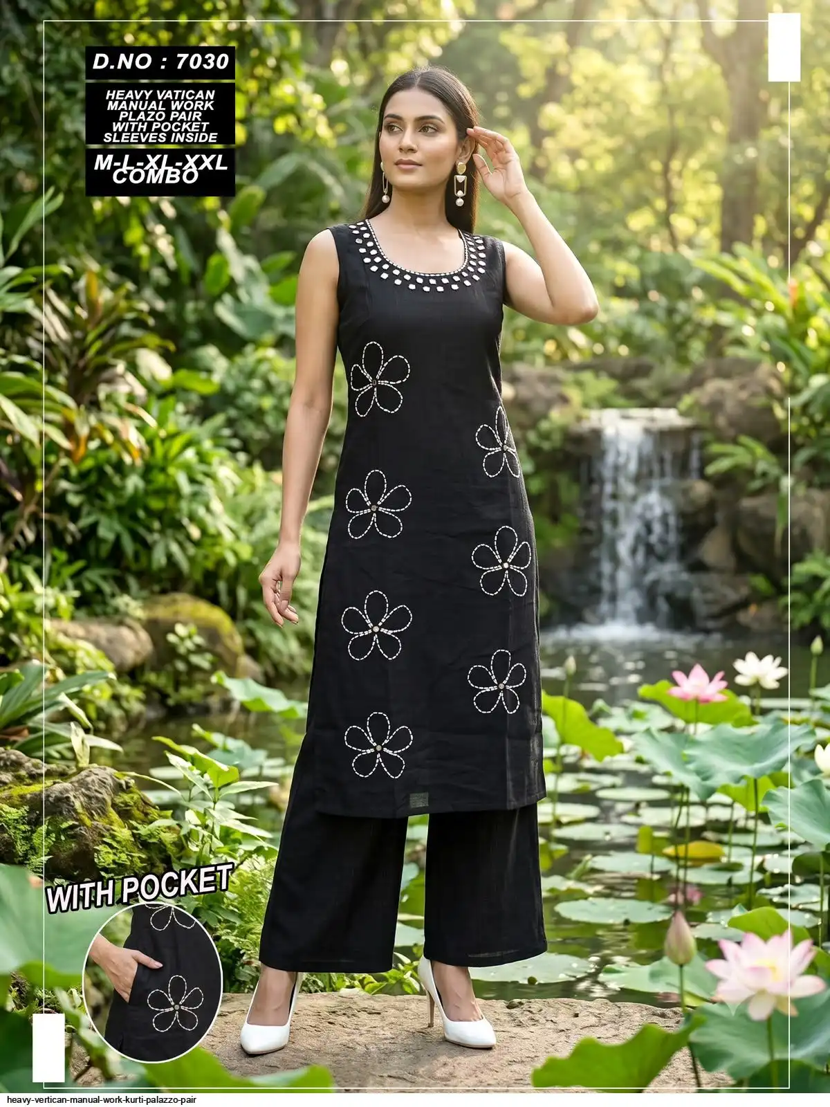 HEAVY VERTICAN MANUAL WORK KURTI PALAZZO PAIR 7030