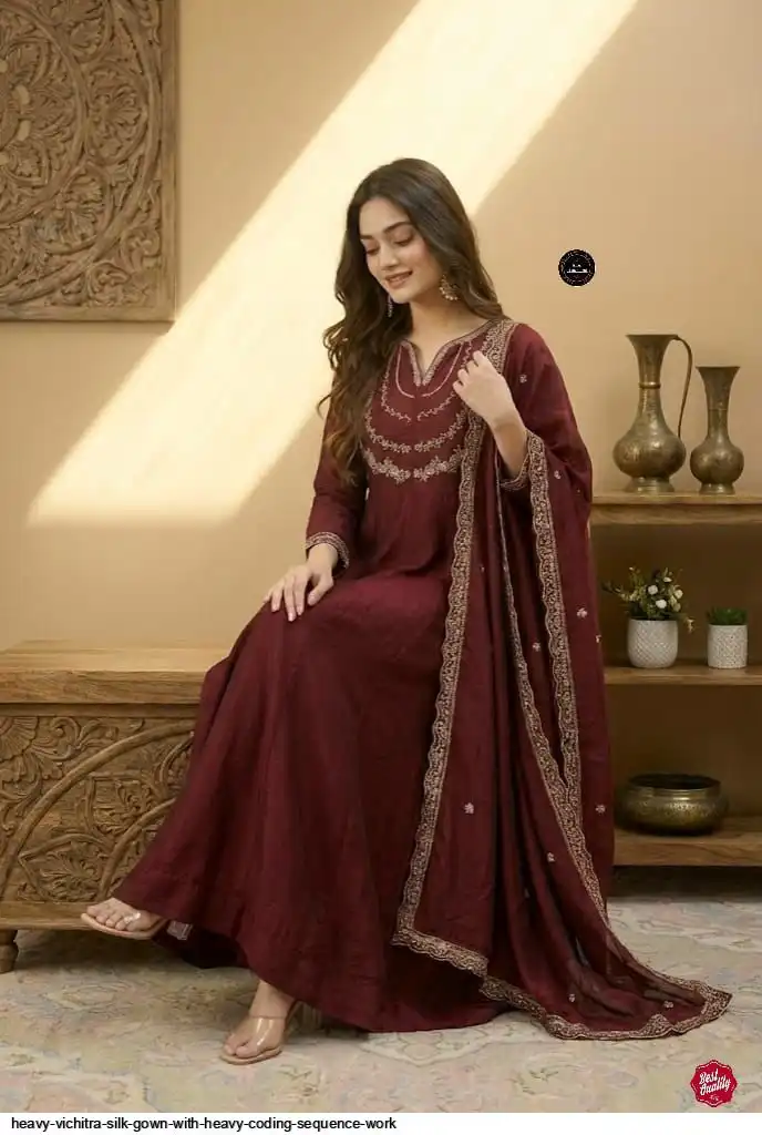 HEAVY VICHITRA SILK GOWN WITH HEAVY CODING SEQUENCE WORK 6