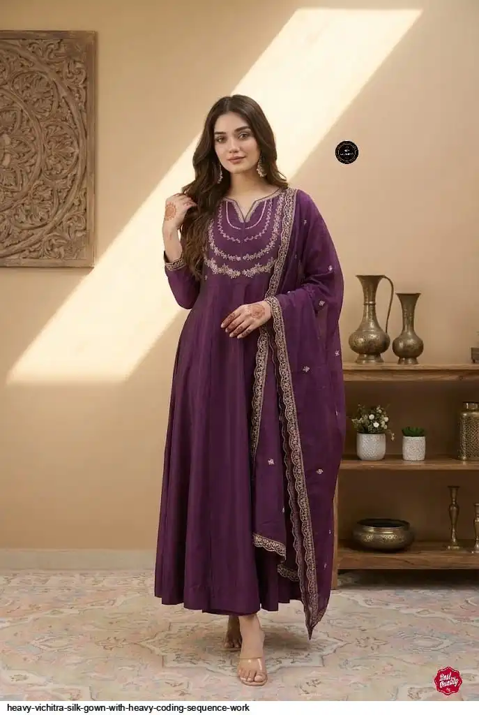 HEAVY VICHITRA SILK GOWN WITH HEAVY CODING SEQUENCE WORK 5
