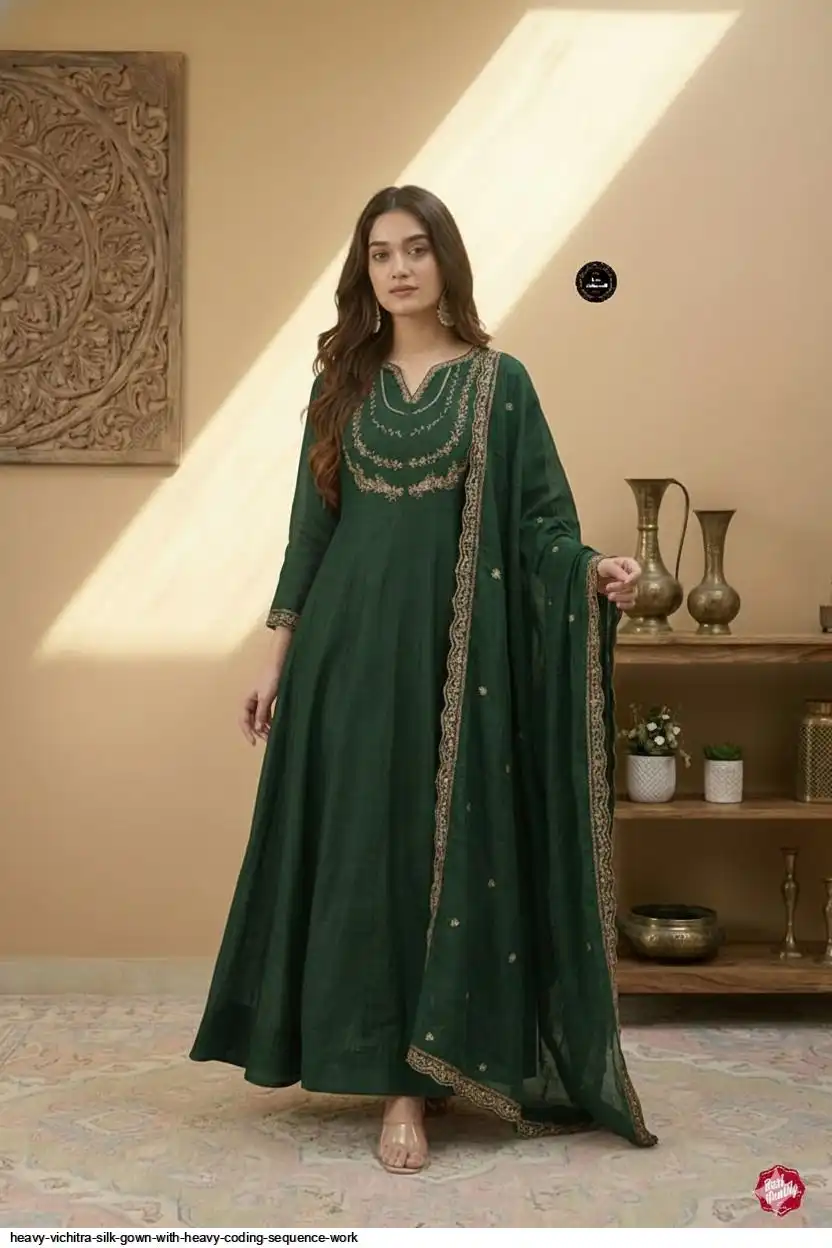 HEAVY VICHITRA SILK GOWN WITH HEAVY CODING SEQUENCE WORK 3
