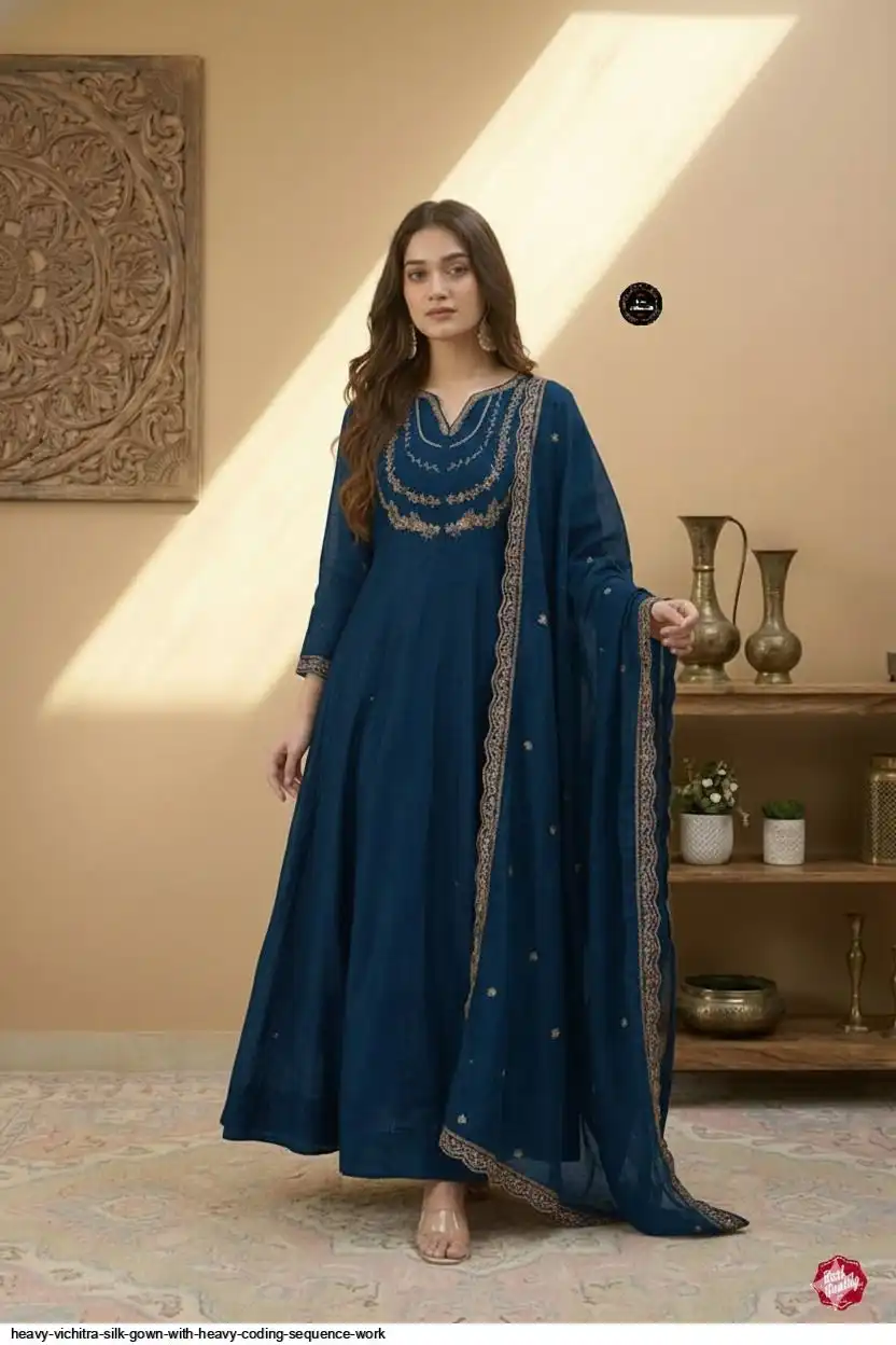 HEAVY VICHITRA SILK GOWN WITH HEAVY CODING SEQUENCE WORK 4