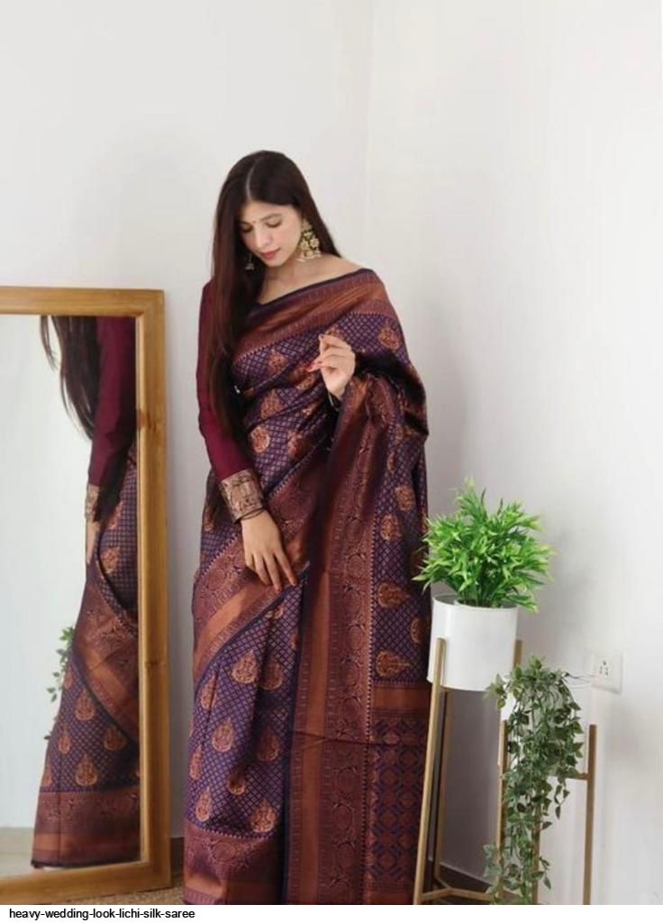 HEAVY WEDDING LOOK LICHI SILK SAREE