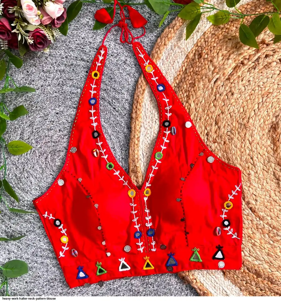 HEAVY WORK HALTER NECK PATTERN BLOUSE 3