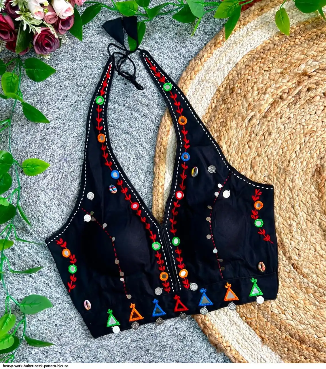 HEAVY WORK HALTER NECK PATTERN BLOUSE 7