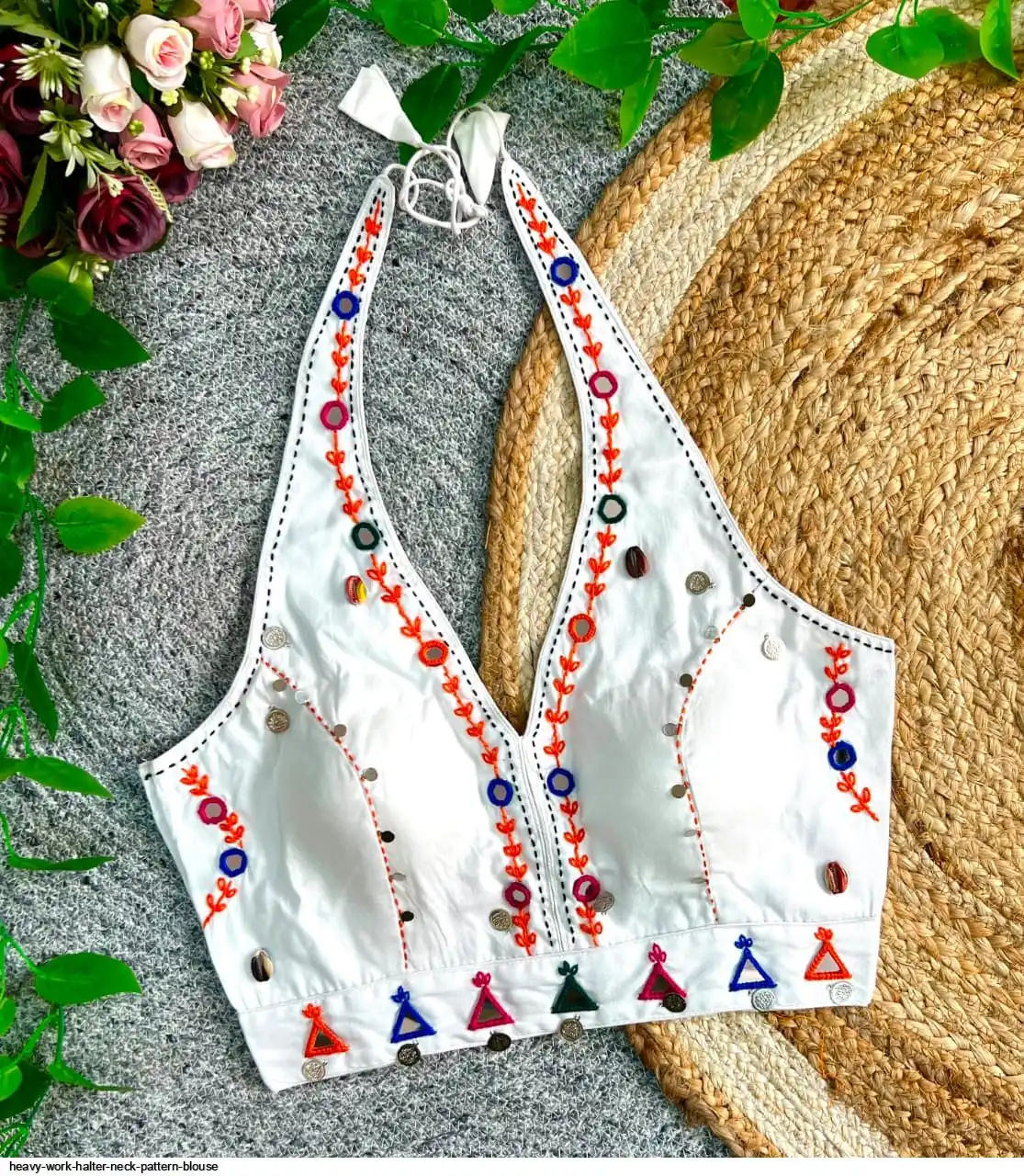 HEAVY WORK HALTER NECK PATTERN BLOUSE 8