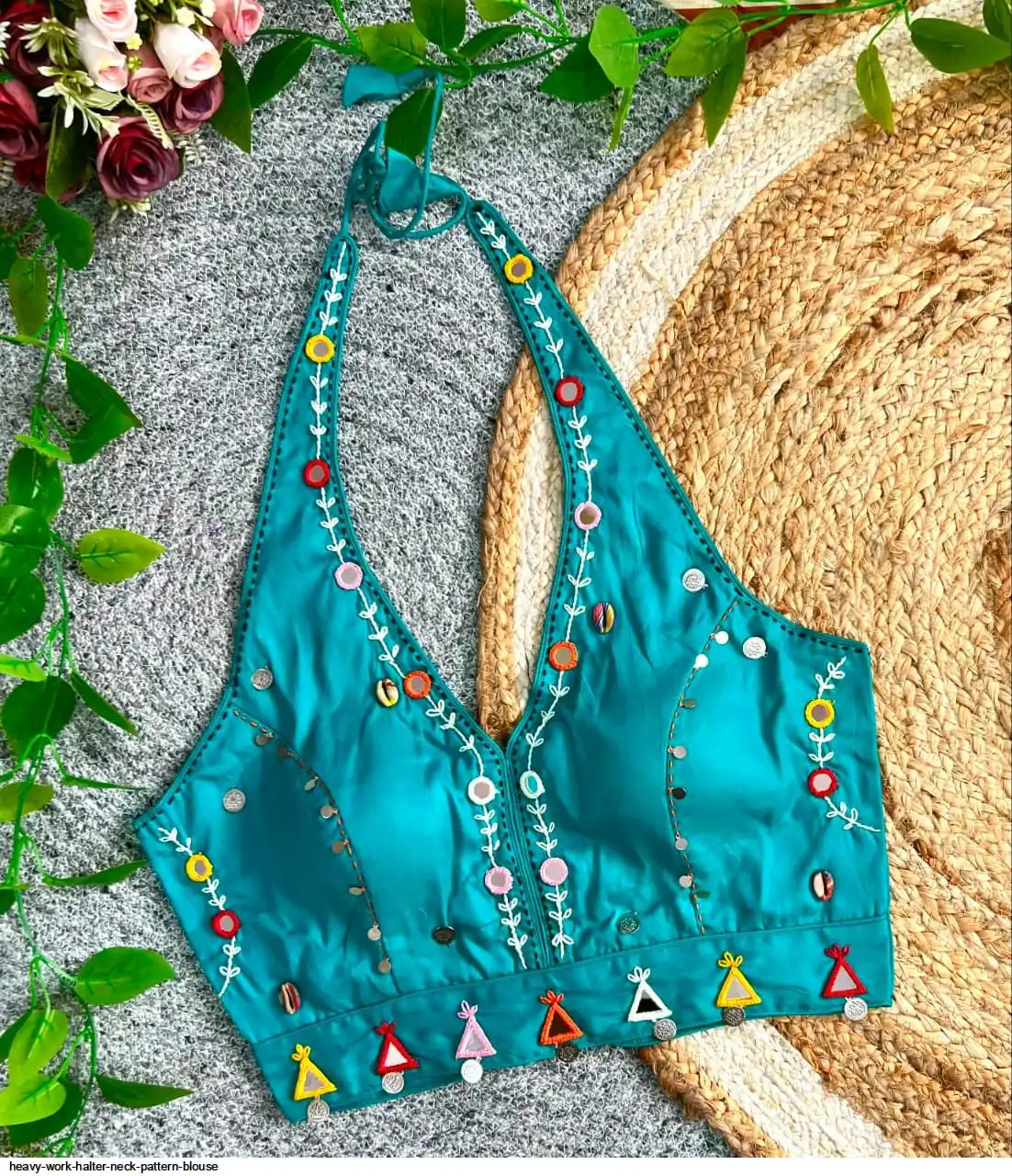 HEAVY WORK HALTER NECK PATTERN BLOUSE 9